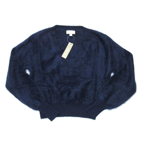 NWT J.Crew Brushed Cashmere Cropped V-neck in Navy Blue Sweater S - Picture 5 of 8